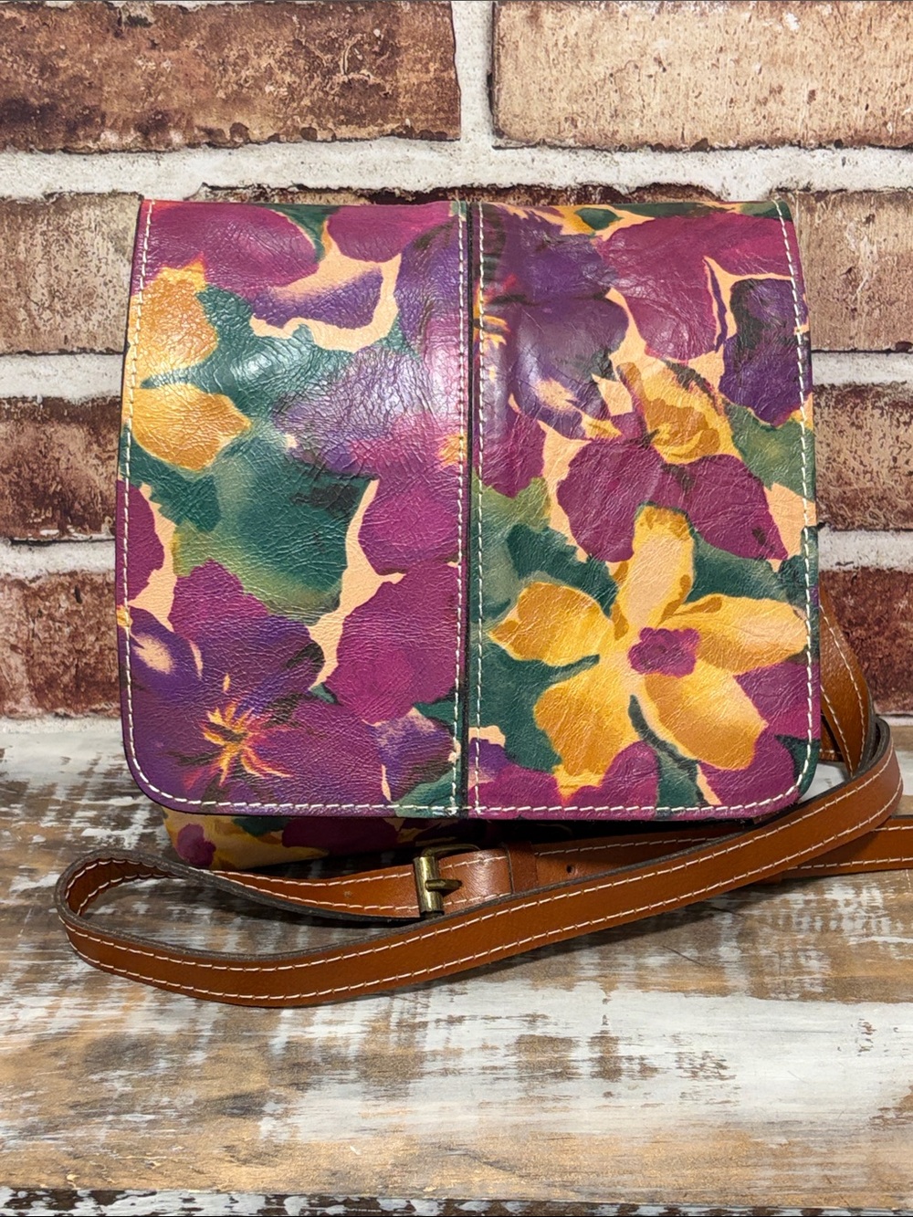 Patricia Nash Floral Print Leather Flap Over Crossbody Bag - NWOT